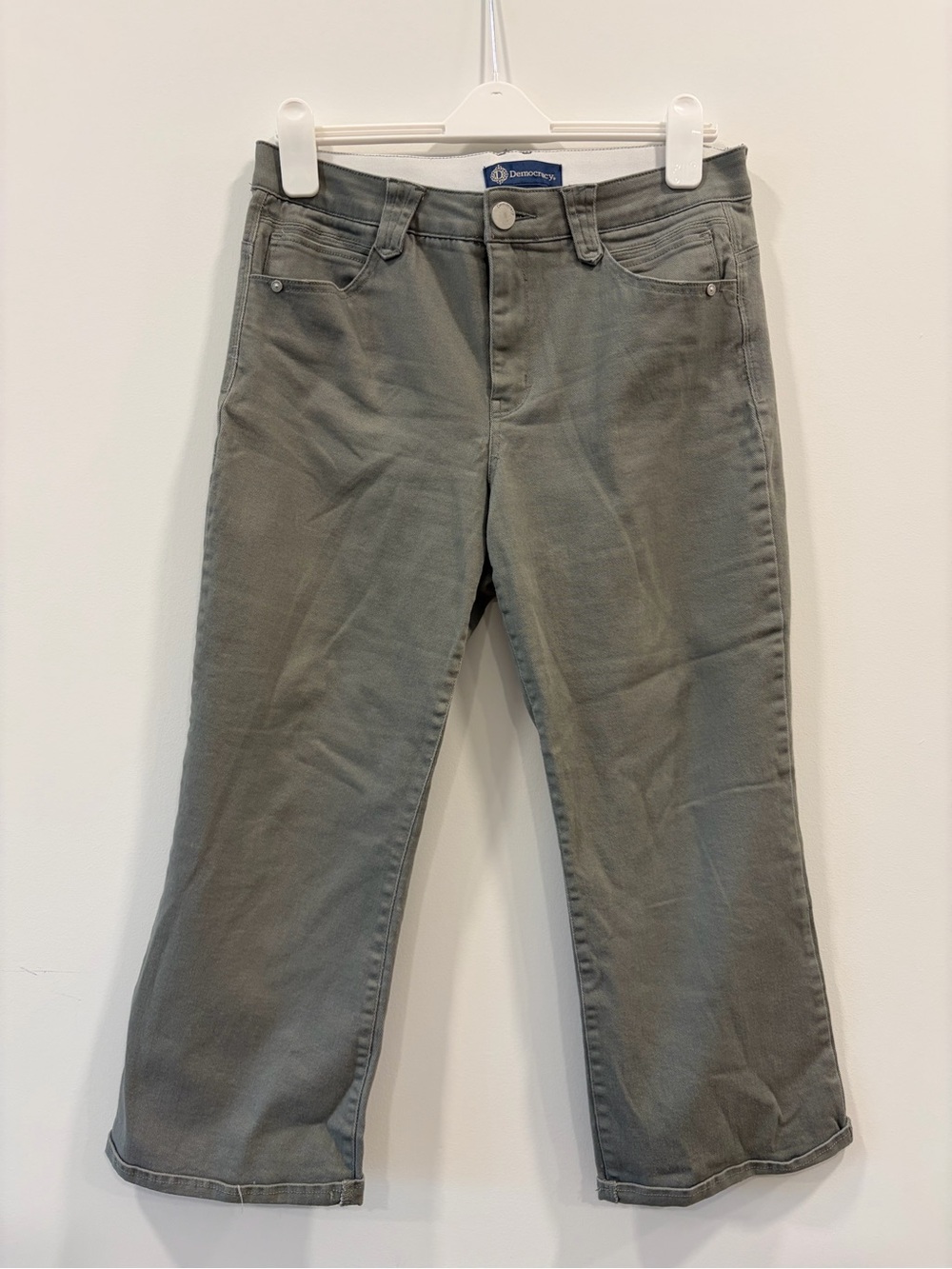 Democracy Ab Solution Sage Green Cropped Flare Jeans Size 10P Petite Stretch